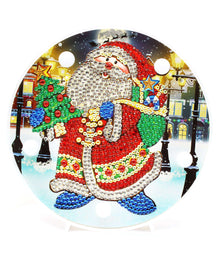 Runde Weihnachtsmann Diamond Painting Lampe mit Tannenbaum und Geschenken