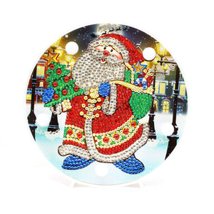 Runde Weihnachtsmann Diamond Painting Lampe mit Tannenbaum und Geschenken