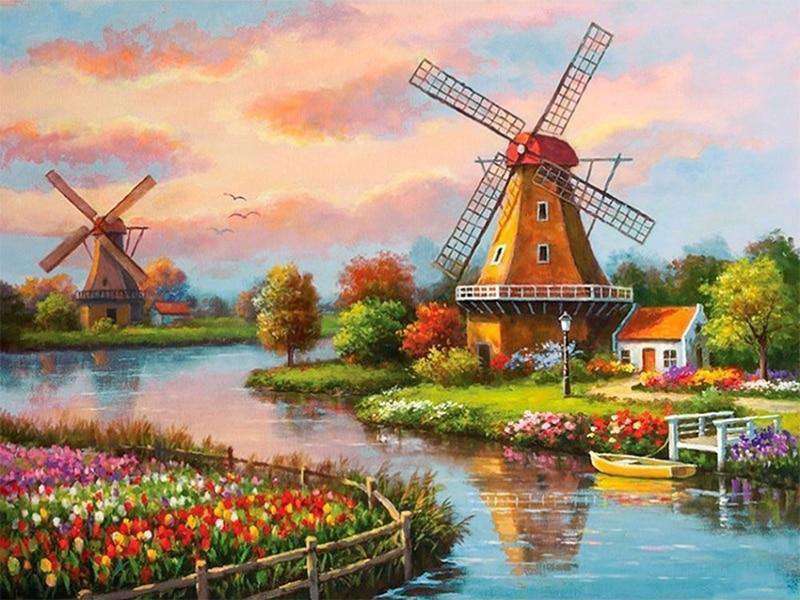 Zaanse Schans Windmühlen - Diamond Painting Landschaftsmotiv