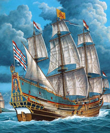 Großes Segelschiff Diamond Painting mit Masten und Wellen