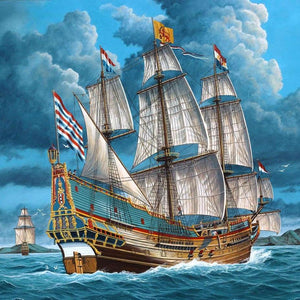 Großes Segelschiff Diamond Painting mit Masten und Wellen