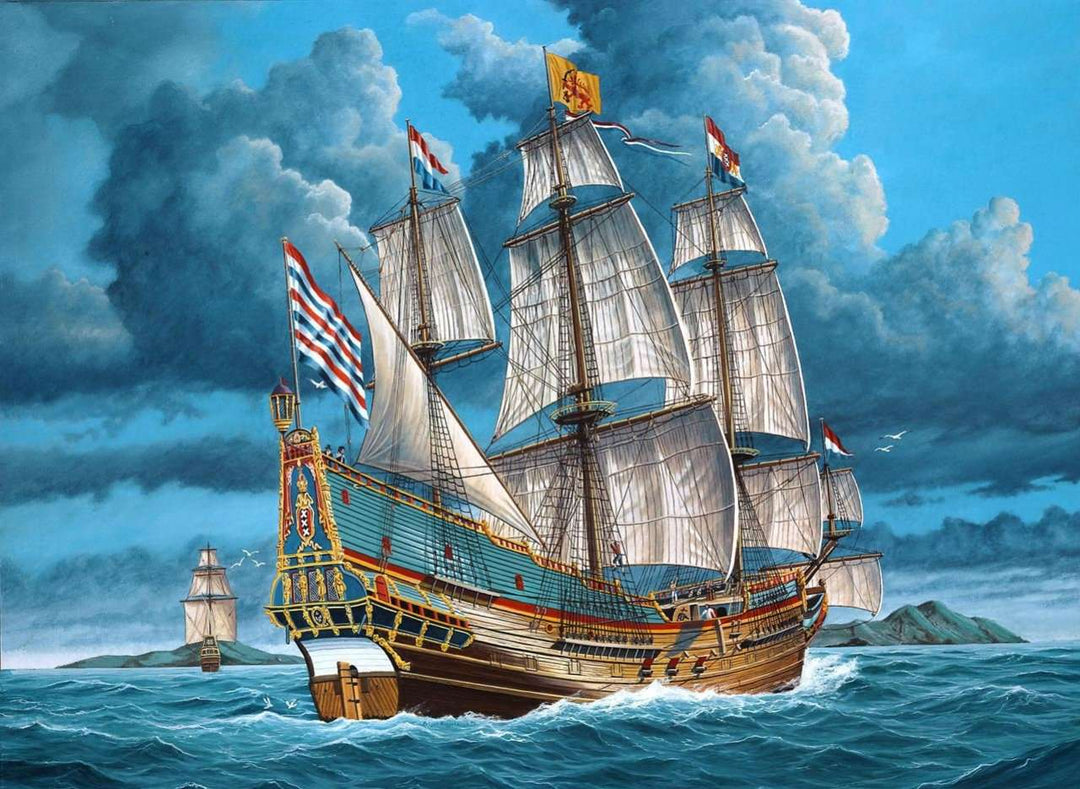 Großes Segelschiff Diamond Painting mit Masten und Wellen