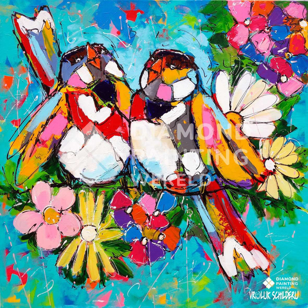 Sommerliche fröhliche Vögel - Diamond Painting Vogelmotiv
