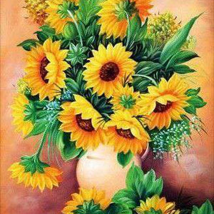 Sommersonnenblumen in Vase - Diamond Painting Blumenmotiv