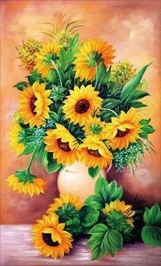 Sommersonnenblumen in Vase - Diamond Painting Blumenmotiv