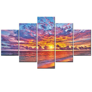Sonnenuntergang im Meer Pentaptychon - Diamond Painting Meermotiv