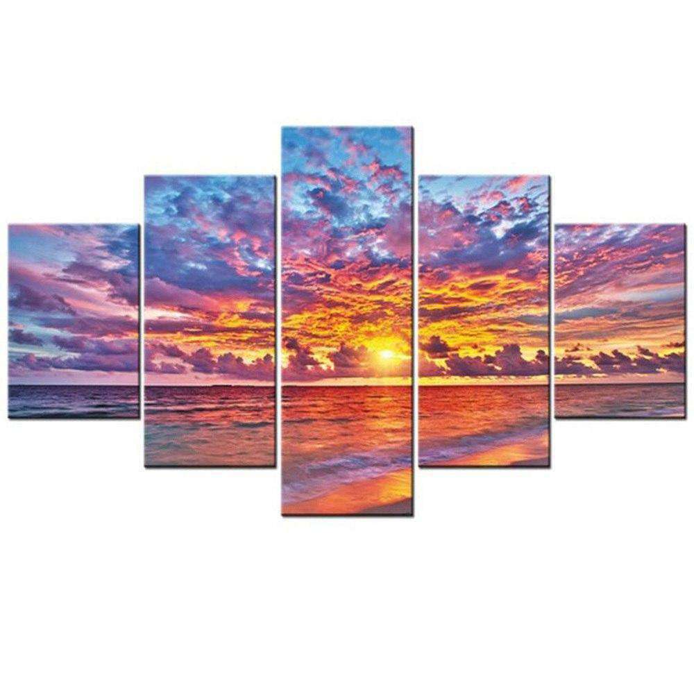Sonnenuntergang im Meer Pentaptychon - Diamond Painting Meermotiv