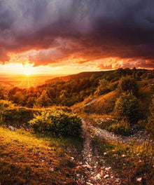 Sonnenuntergangshügel - Diamond Painting Landschaftsmotiv
