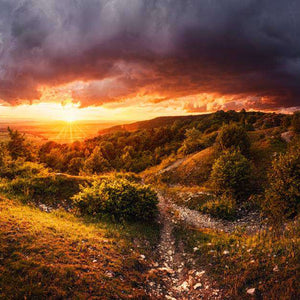 Sonnenuntergangshügel - Diamond Painting Landschaftsmotiv