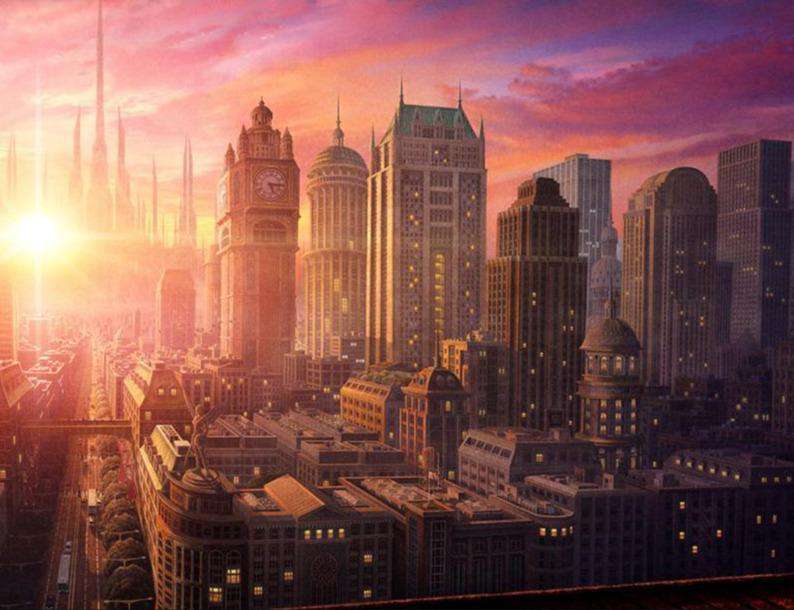 Sonnenaufgang in der Stadt - Diamond Painting Landschaft Motiv