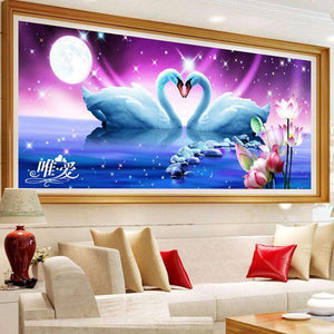 Schwanenherz Großformat - Diamond Painting Schwanmotiv