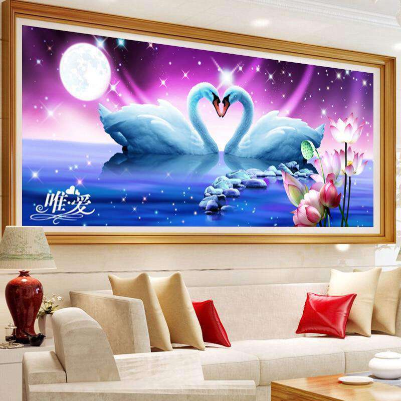 Schwanenherz Großformat - Diamond Painting Schwanmotiv