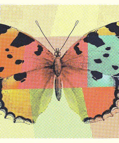 Bunter Schmetterling Diamond Painting mit Patchwork-Hintergrund