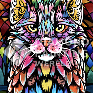 Katzenkontrast Diamond Painting farbiges Katzenporträt