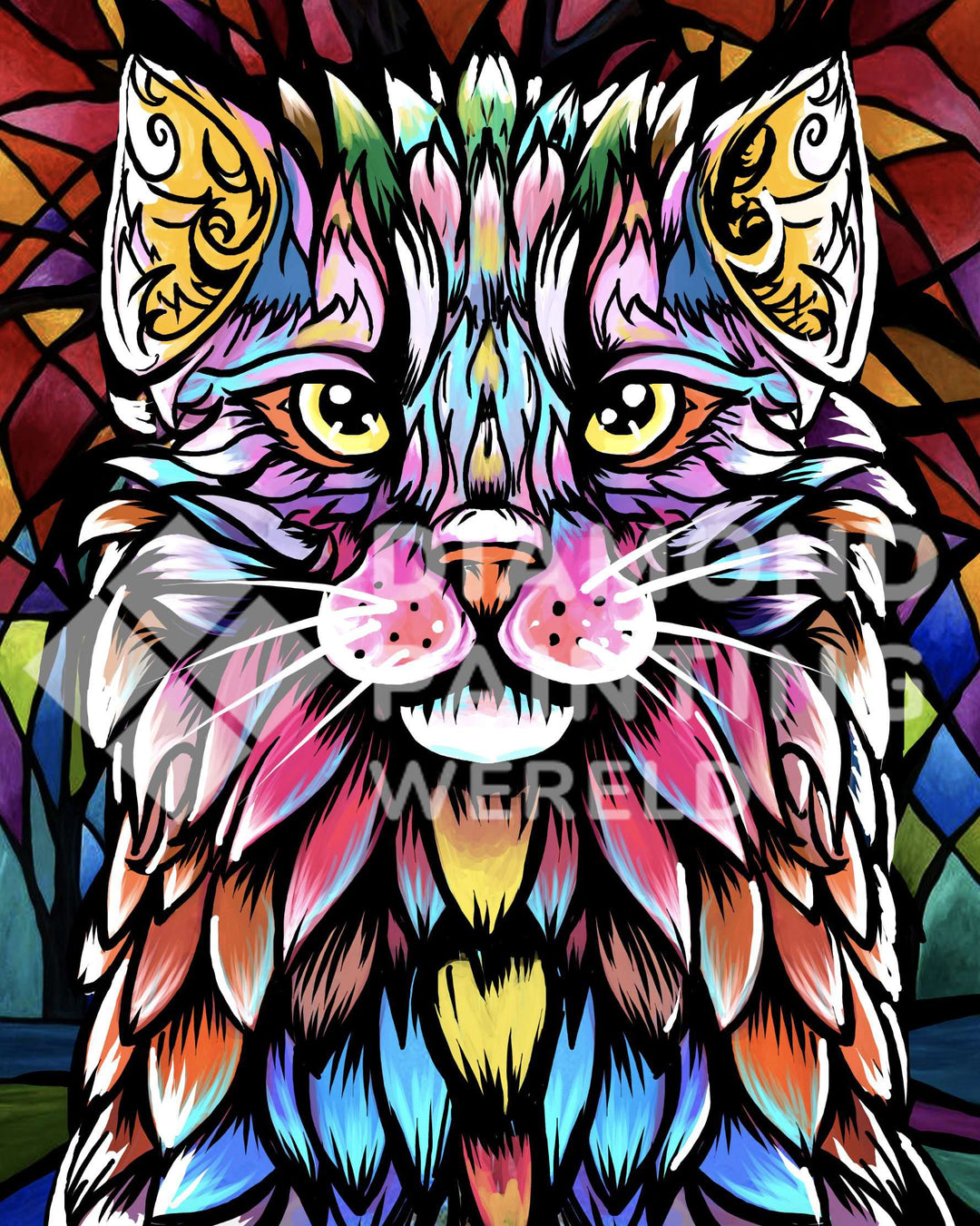 Katzenkontrast Diamond Painting farbiges Katzenporträt