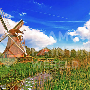 Niederländische Windmühle Diamond Painting mit Wassergraben