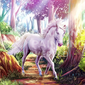 Weißes Pferd im Wald Exklusives Diamond Painting Motiv