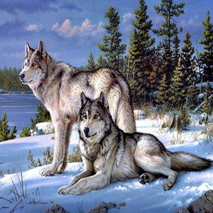 Wölfe im Schnee - Diamond Painting Wintermotiv