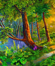 Fluss im Wald Diamond Painting Landschaftsmotiv