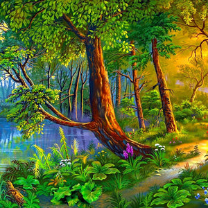 Fluss im Wald Diamond Painting Landschaftsmotiv