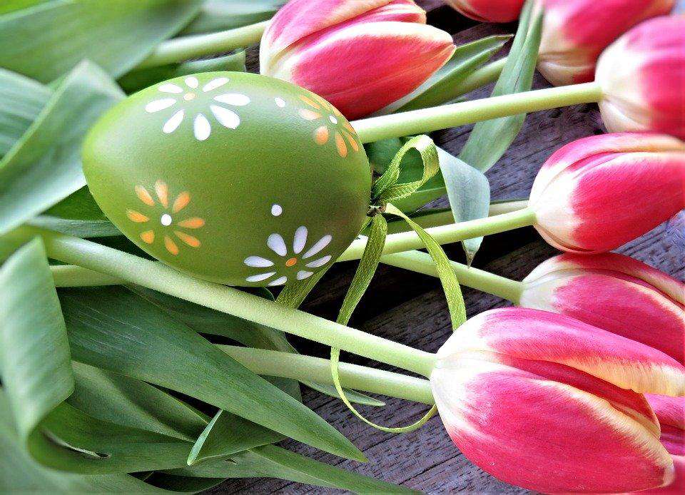 Osterei mit rosa Tulpen Diamond Painting