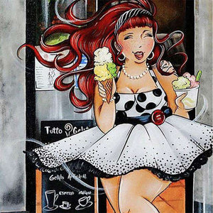 Dame mit Eiscreme Diamond Painting Motiv