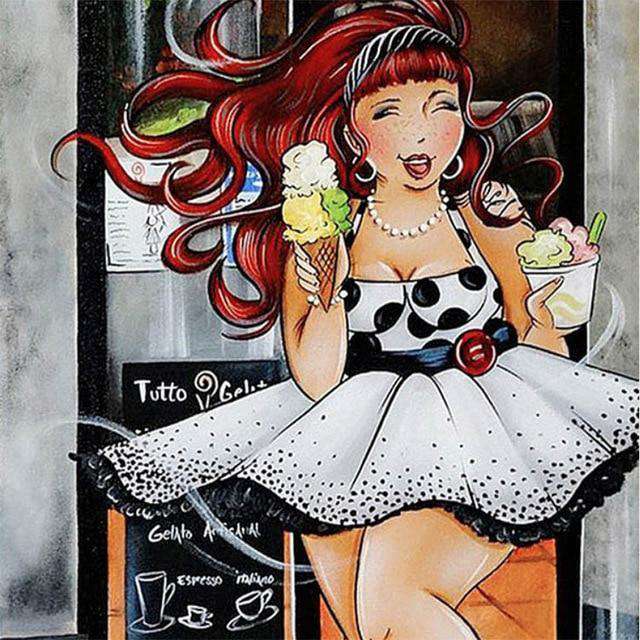 Dame mit Eiscreme Diamond Painting Motiv